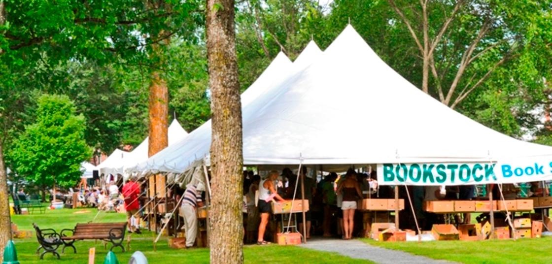 Bookstock festival tents and book sale on the Woodstock Green.