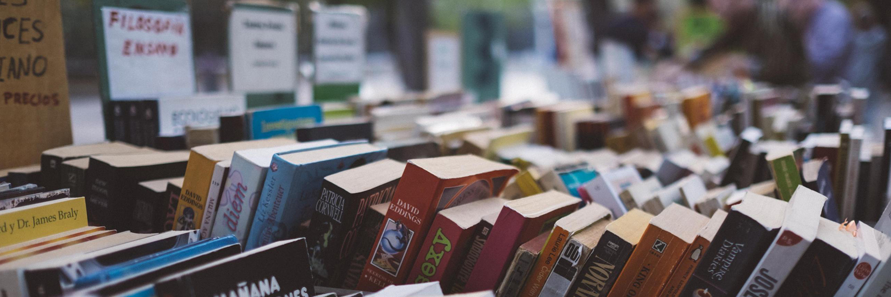 Rows of books displayed at Bookstock.