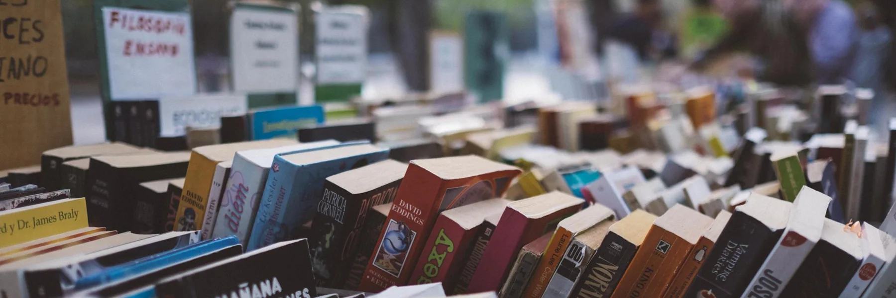 Rows of books displayed at Bookstock.
